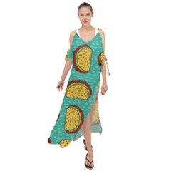 Taco Drawing Background Mexican Fast Food Pattern Maxi Chiffon Cover Up Dress