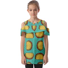 Taco Drawing Background Mexican Fast Food Pattern Fold Over Open Sleeve Top