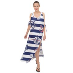 Seamless Marine Pattern Maxi Chiffon Cover Up Dress