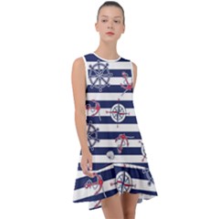 Seamless Marine Pattern Frill Swing Dress by Ket1n9