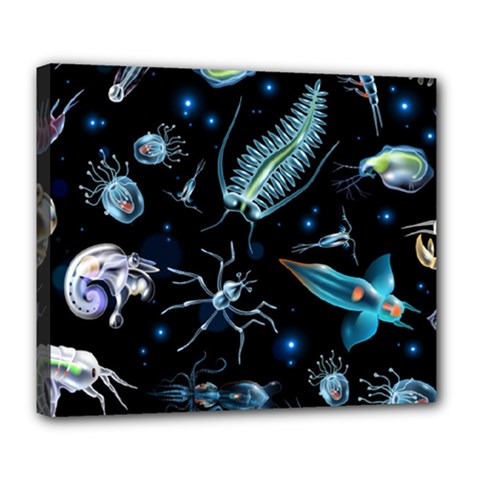 Colorful Abstract Pattern Consisting Glowing Lights Luminescent Images Marine Plankton Dark Backgrou Deluxe Canvas 24  X 20  (stretched) by Ket1n9