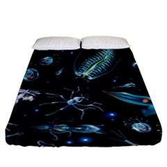 Colorful Abstract Pattern Consisting Glowing Lights Luminescent Images Marine Plankton Dark Backgrou Fitted Sheet (california King Size) by Ket1n9