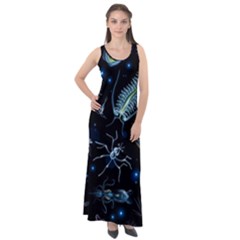 Colorful Abstract Pattern Consisting Glowing Lights Luminescent Images Marine Plankton Dark Backgrou Sleeveless Velour Maxi Dress by Ket1n9
