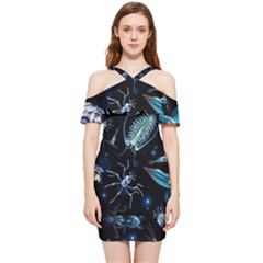 Colorful Abstract Pattern Consisting Glowing Lights Luminescent Images Marine Plankton Dark Backgrou Shoulder Frill Bodycon Summer Dress by Ket1n9