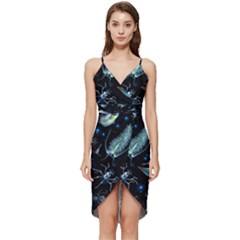 Colorful Abstract Pattern Consisting Glowing Lights Luminescent Images Marine Plankton Dark Backgrou Wrap Frill Dress by Ket1n9