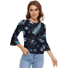 Colorful Abstract Pattern Consisting Glowing Lights Luminescent Images Marine Plankton Dark Backgrou Bell Sleeve Top