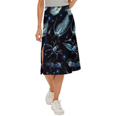 Colorful Abstract Pattern Consisting Glowing Lights Luminescent Images Marine Plankton Dark Backgrou Midi Panel Skirt by Ket1n9