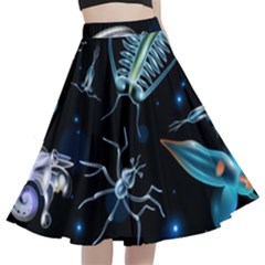 Colorful Abstract Pattern Consisting Glowing Lights Luminescent Images Marine Plankton Dark Backgrou A-line Full Circle Midi Skirt With Pocket