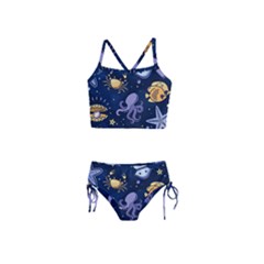 Marine Seamless Pattern Thin Line Memphis Style Girls  Tankini Swimsuit by Ket1n9
