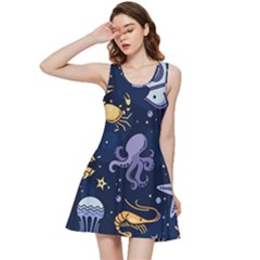 Marine Seamless Pattern Thin Line Memphis Style Inside Out Racerback Dress