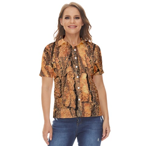 Bark Texture Wood Large Rough Red Wood Outside California Women s Short Sleeve Double Pocket Shirt by Ket1n9