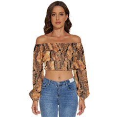 Bark Texture Wood Large Rough Red Wood Outside California Long Sleeve Crinkled Weave Crop Top by Ket1n9