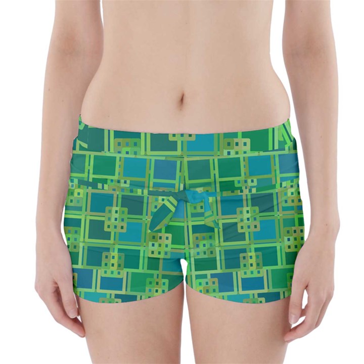 Green Abstract Geometric Boyleg Bikini Wrap Bottoms