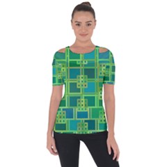 Green Abstract Geometric Shoulder Cut Out Short Sleeve Top by Ket1n9