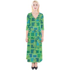 Green Abstract Geometric Quarter Sleeve Wrap Maxi Dress by Ket1n9