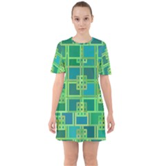 Green Abstract Geometric Sixties Short Sleeve Mini Dress