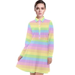 Cute Pastel Rainbow Stripes Long Sleeve Chiffon Shirt Dress