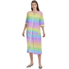 Cute Pastel Rainbow Stripes Women s Cotton 3/4 Sleeve Night Gown