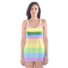 Cute Pastel Rainbow Stripes Skater Dress Swimsuit by Ket1n9