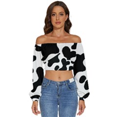 Cow Pattern Long Sleeve Crinkled Weave Crop Top