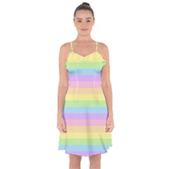 Cute Pastel Rainbow Stripes Ruffle Detail Chiffon Dress