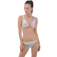 Cute Pastel Rainbow Stripes Ring Detail Crop Bikini Set