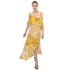 Cheese Slices Seamless Pattern Cartoon Style Maxi Chiffon Cover Up Dress
