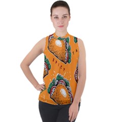 Seamless Pattern With Taco Mock Neck Chiffon Sleeveless Top by Ket1n9