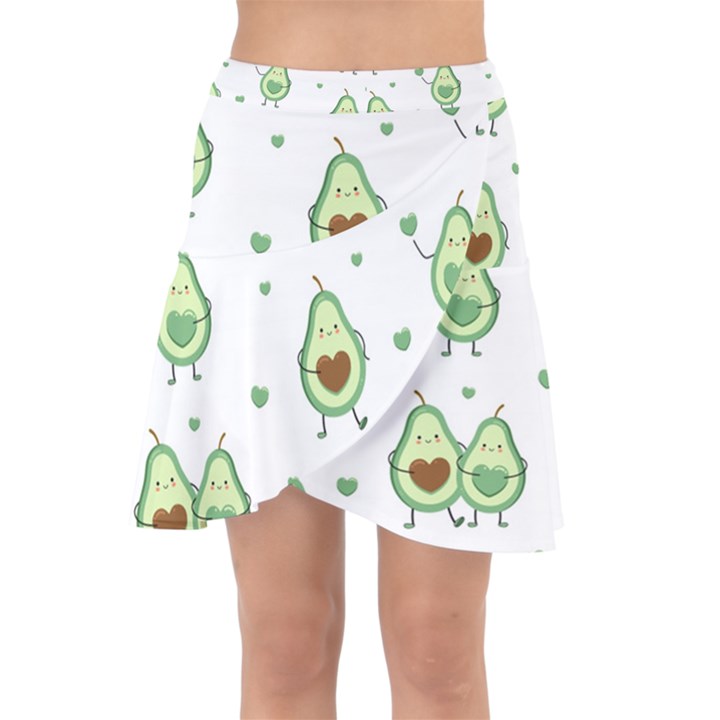 Cute Seamless Pattern With Avocado Lovers Wrap Front Skirt