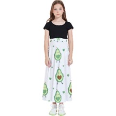 Cute Seamless Pattern With Avocado Lovers Kids  Flared Maxi Skirt