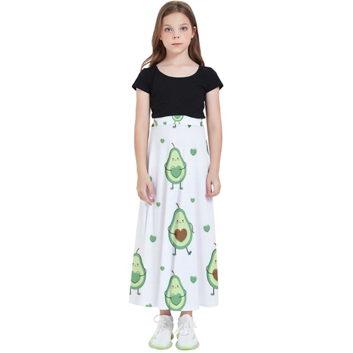 Cute Seamless Pattern With Avocado Lovers Kids  Flared Maxi Skirt