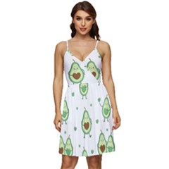 Cute Seamless Pattern With Avocado Lovers V-neck Pocket Summer Dress 