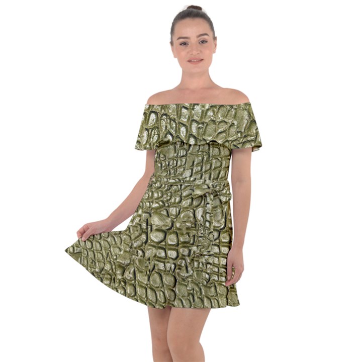 Aligator Skin Off Shoulder Velour Dress