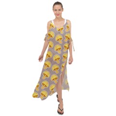 Yellow Mushroom Pattern Maxi Chiffon Cover Up Dress
