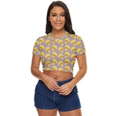 Yellow Mushroom Pattern Side Button Cropped T-shirt