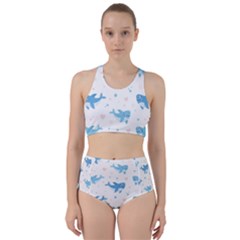 Seamless Pattern With Cute Sharks Hearts Racer Back Bikini Set