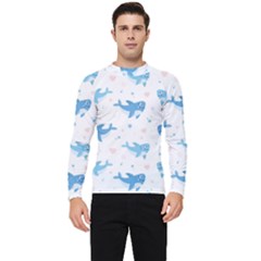 Seamless Pattern With Cute Sharks Hearts Men s Long Sleeve Rash Guard