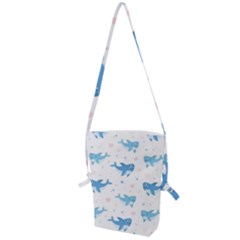 Seamless Pattern With Cute Sharks Hearts Folding Shoulder Bag