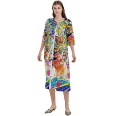 Multicolor Anime Colors Colorful Women s Cotton 3/4 Sleeve Night Gown