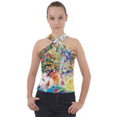 Multicolor Anime Colors Colorful Cross Neck Velour Top by Ket1n9