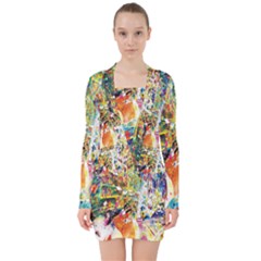 Multicolor Anime Colors Colorful V-neck Bodycon Long Sleeve Dress