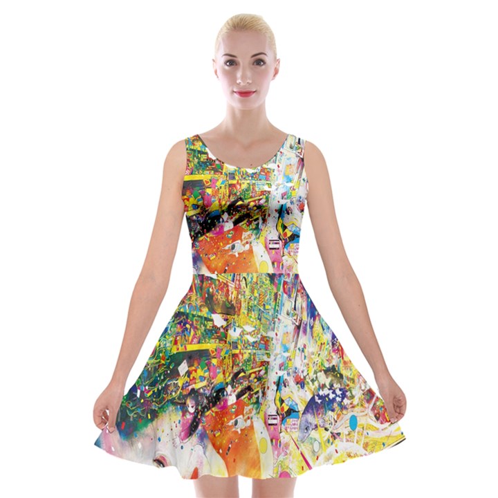 Multicolor Anime Colors Colorful Velvet Skater Dress