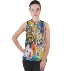 Multicolor Anime Colors Colorful Mock Neck Chiffon Sleeveless Top by Ket1n9