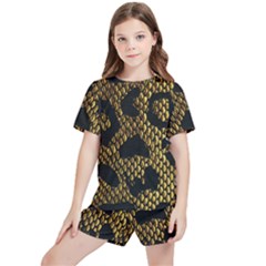 Metallic Snake Skin Pattern Kids  T-shirt And Sports Shorts Set