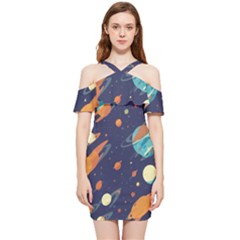 Space Galaxy Planet Universe Stars Night Fantasy Shoulder Frill Bodycon Summer Dress