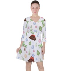 Cute Palm Volcano Seamless Pattern Quarter Sleeve Ruffle Waist Dress by Ket1n9