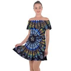 Stained Glass Rose Window In France s Strasbourg Cathedral Off Shoulder Velour Dress by Ket1n9