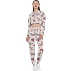 Pattern With Butterflies Moths Cropped Zip Up Lounge Set by Ket1n9