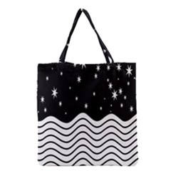 Black And White Waves And Stars Abstract Backdrop Clipart Grocery Tote Bag by Hannah976