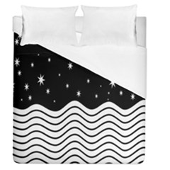 Black And White Waves And Stars Abstract Backdrop Clipart Duvet Cover (queen Size) by Hannah976